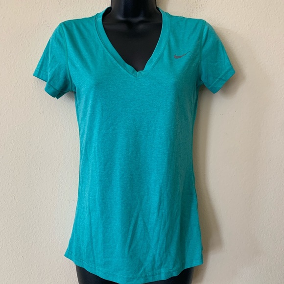 Nike Mint Green Dri Fit V Neck Workout T Shirt Top - Picture 1 of 7